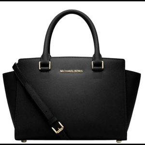 Michael Kors Black Selma Saffiano Leather Satchel